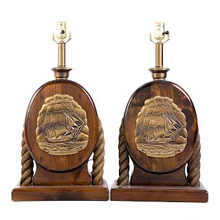 Pair of Nautical Block and Tackle Lamps