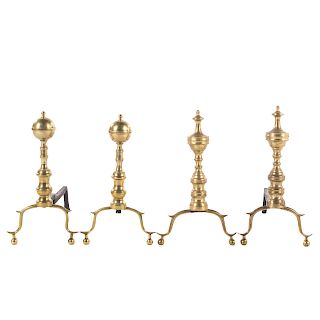 Two Pairs Federal Brass Andirons