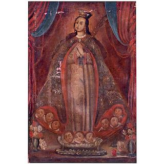 Anónimo. Virgen Martír. Mediados del siglo XVIII. Óleo sobre lienzo. En bastidor. 83 x 56 cm.