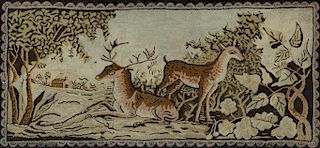 Folk Art Stag and Deer Pattern Rug, American School, 19th century