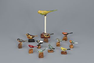 Set of 12 Miniature Bird Carvings 