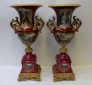 Vintage Pair of Sevres Style Gilt Metal Mounted