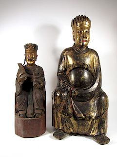 Two Lacquered Giltwood Carvings of Ancestors.