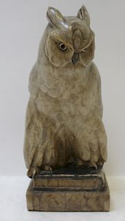 Antique Marble Owl On Books Sculpture.