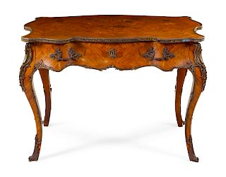 A Louis XV Style Gilt Bronze Mounted Marquetry Bureau Plat or Dressing Table