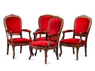 A Set of Eight Louis XV Style Armchairs