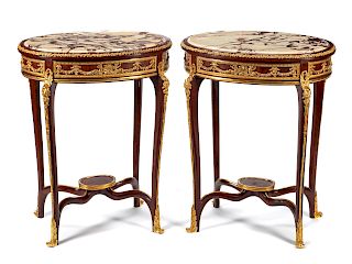 A Pair of Louis XV Style Gilt Bronze Mounted Side Tables 