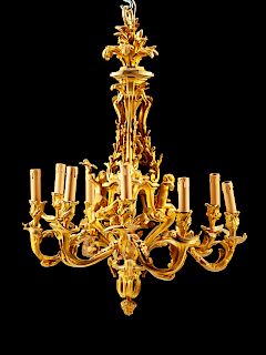 A Louis XV Style Gilt Bronze Nine-Light Chandelier