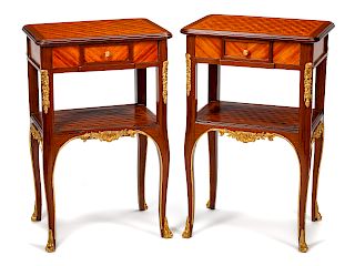 A Pair of Louis XV Style Gilt Bronze Mounted Occasional Tables 
