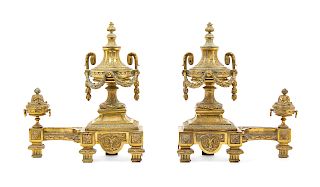 A Pair of Louis XVI Style Gilt Bronze Chenets