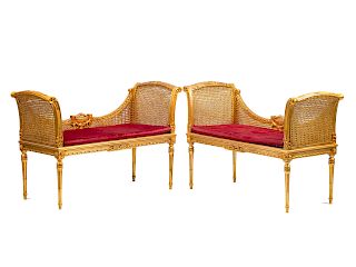A Pair of Louis XVI Style Giltwood Settees