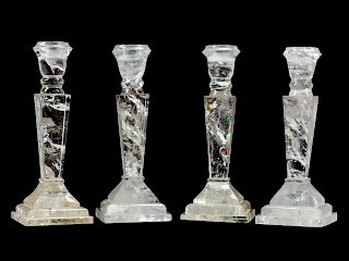 A Set of Four Louis XVI Style Rock Crystal Candlesticks 