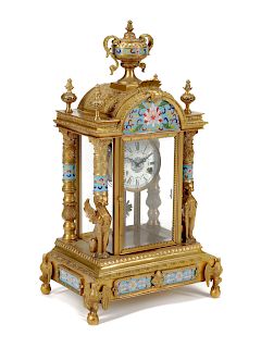 A Louis XVI Style Gilt Bronze and Cloisonné Mantel Clock