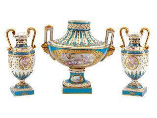 A Sèvres Style Porcelain Three-Piece Garniture 