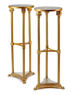 A Pair of French Neoclassical Style Gilt Metal and Faux Marble Stands