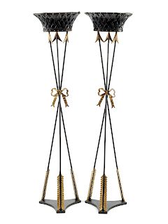 A Pair of French Neoclassical Style Parcel Gilt Iron and Tôle Jardinières