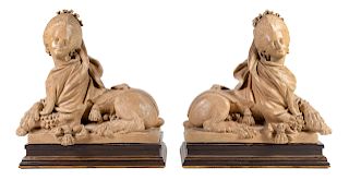 A Pair of French Terra Cotta Models of Sphinxes