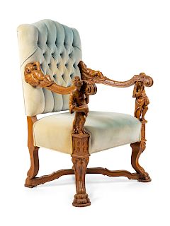 A Venetian Baroque Style Carved Armchair 