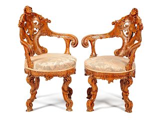 A Pair of Venetian Carved Armchairs