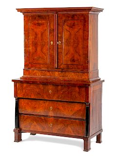 An Italian Neoclassical Parcel Ebonized Marquetry Cabinet