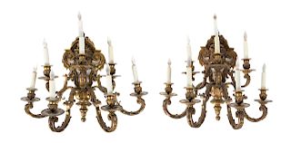 A Pair of Neoclassical Gilt Bronze Eight-Light Sconces