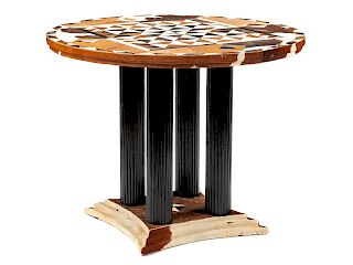 A Neoclassical Style Cowhide Inlaid Table 