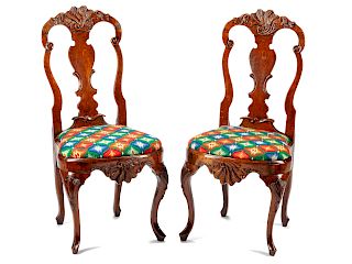 A Pair of Dutch Carved Mahogany Side Chairs 
