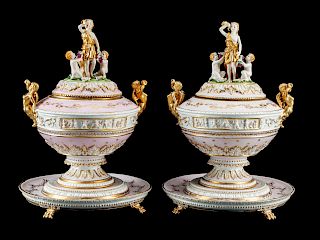 A Pair of German Porcelain Covered Compotes 
