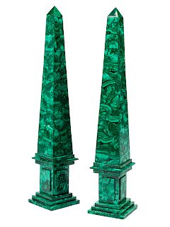 A Pair of Large Russian Malachite Obelisks