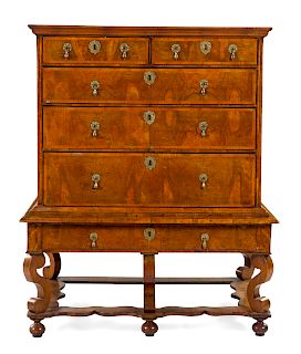 A William and Mary Burl Walnut Chest on Stand