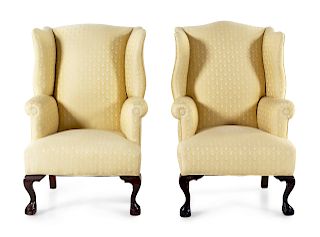 A Pair of George II Style Mahogany Wingback Chairs