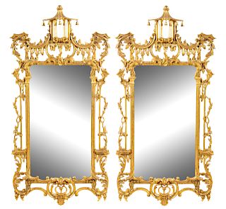 A Pair of Chinese Chippendale Style Giltwood Mirrors