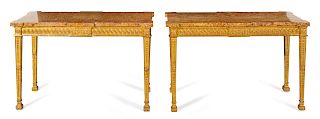A Pair of George III Style Giltwood and Brocatelle Violette d'Espagne Center Tables