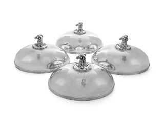 Four George III Silver Oval Meat Dish Covers