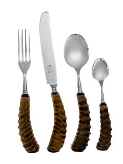 A German Horn-Mounted Stainless Steel Flatware Service 