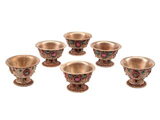 A Set of Six Silvered Filigree Bowls 