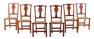A Set of Six Primitive Rush Seat Chairs 