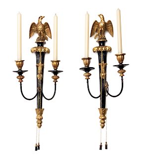 A Pair of Federal Style Painted and Parcel Gilt Sconces