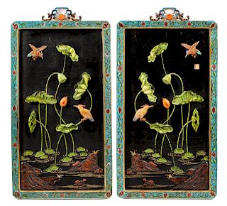 A Pair of Chinese Framed Cloisonné Panels