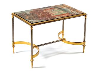 A Coromandel Lacquer-Inset Steel and Gilt Bronze Low Table