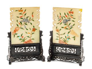 A Pair of Chinese Hardstone Mounted Table Screens 