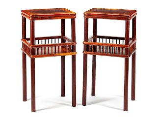 A Pair of Chinese Hardwood Two-Tier Tables