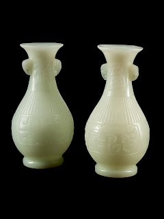 A Pair of Carved Peking Glass Vases