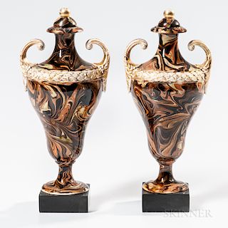Pair of Wedgwood & Bentley Variegated Agate Vases and Covers