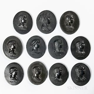 Eleven Wedgwood Black Basalt Portrait Medallions
