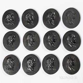 Twelve Wedgwood Black Basalt Caesar Medallions