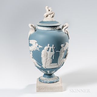 Wedgwood Blue Jasper Apotheosis of Homer Vase and Cover