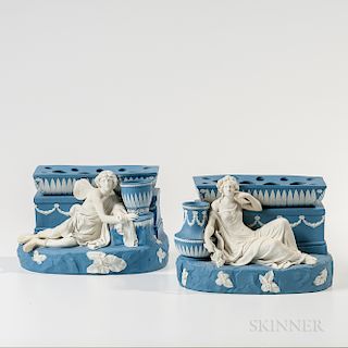 Pair of Wedgwood Solid Blue Jasper Figural Bough Pots