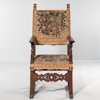 Italian Baroque-style Tapestry-upholstered Open Armchair