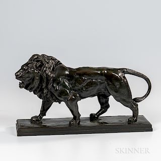 Antoine-Louis Barye (French, 1795-1875)    Bronze Figure Lion qui Marche